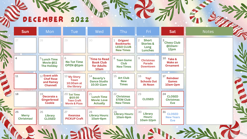 The December 2022 Calendar has arrived for the Leeds Jane Culbreth Library. There is so much fun in store for everyone of all ages that we can barely contain ourselves!!!  Stay up to date with all of the special events and spontaneous happenings